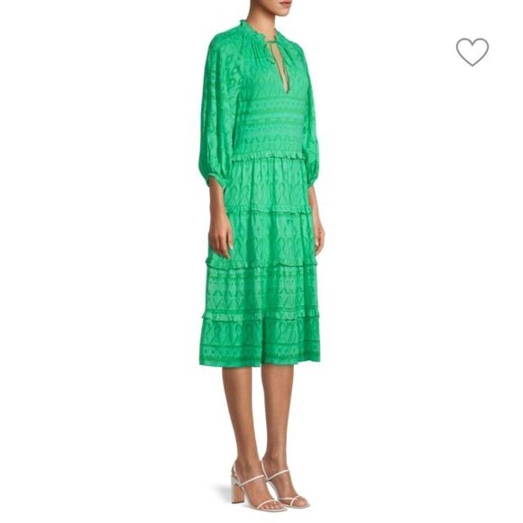 Alice + Olivia Layla Ruffle-Trim Geometric Peasant Dress Jade Green Women’s SZ S - Picture 1 of 12
